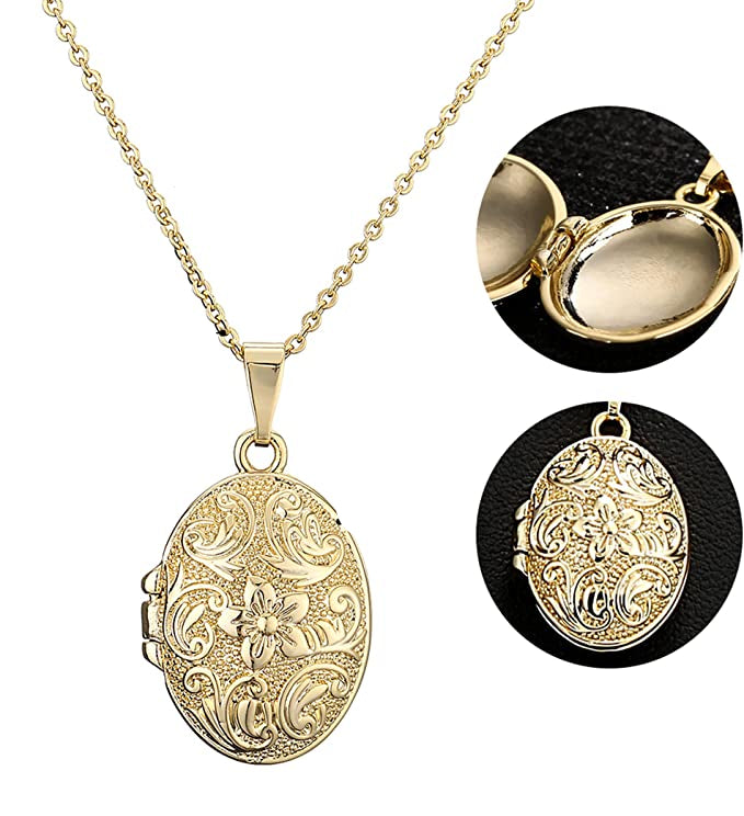 Gold Oval Locket Pendant Necklace 18/20 Inches 1.5mm Chain